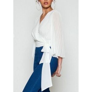 Jealous Tomato White Pleated Wrap Blouse